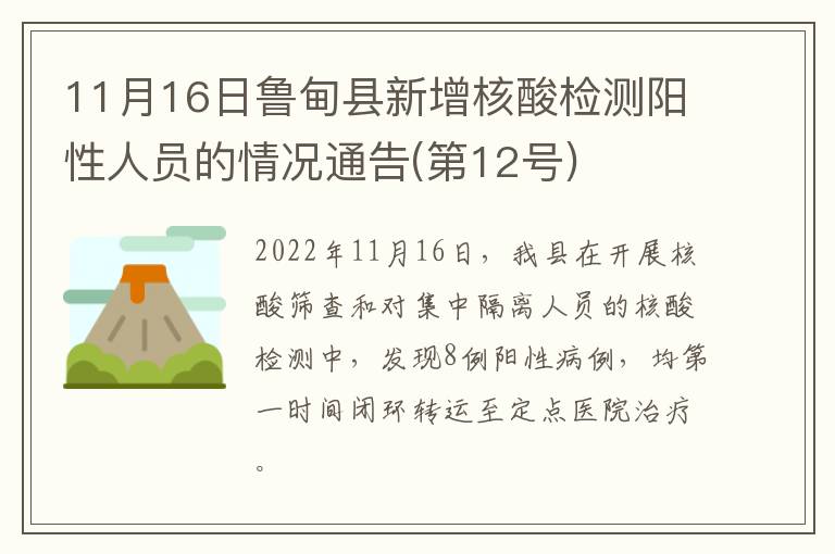 11月16日鲁甸县新增核酸检测阳性人员的情况通告(第12号)
