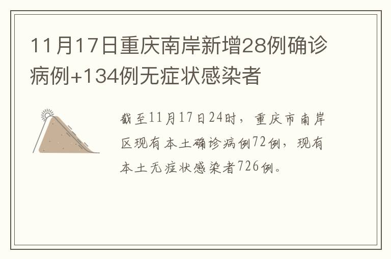 11月17日重庆南岸新增28例确诊病例+134例无症状感染者
