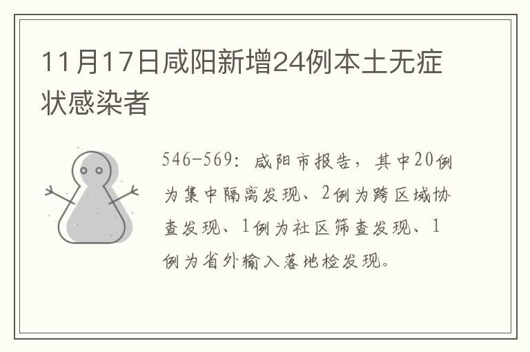 11月17日咸阳新增24例本土无症状感染者