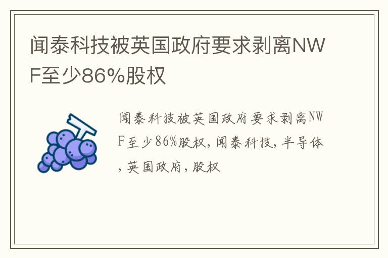 闻泰科技被英国政府要求剥离NWF至少86%股权