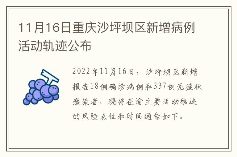 11月16日重庆沙坪坝区新增病例活动轨迹公布
