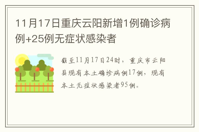 11月17日重庆云阳新增1例确诊病例+25例无症状感染者