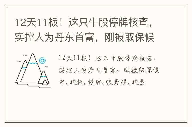 12天11板！这只牛股停牌核查，实控人为丹东首富，刚被取保候审