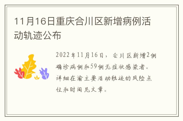 11月16日重庆合川区新增病例活动轨迹公布