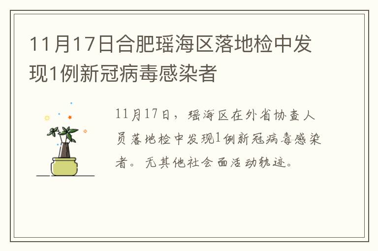 11月17日合肥瑶海区落地检中发现1例新冠病毒感染者
