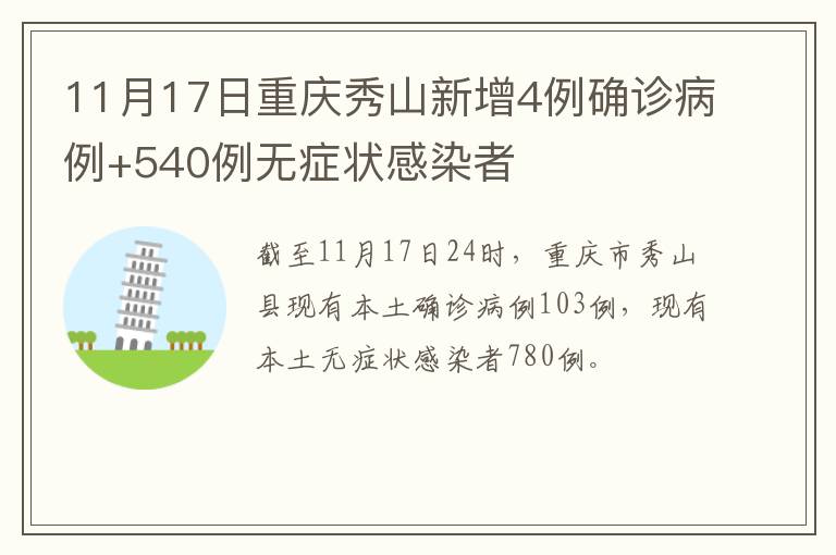 11月17日重庆秀山新增4例确诊病例+540例无症状感染者