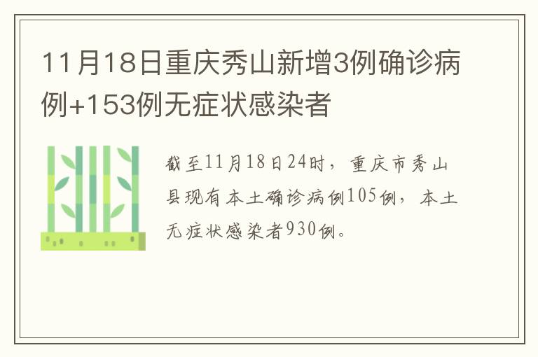 11月18日重庆秀山新增3例确诊病例+153例无症状感染者
