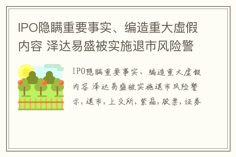 IPO隐瞒重要事实、编造重大虚假内容 泽达易盛被实施退市风险警示