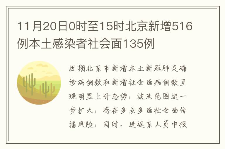 11月20日0时至15时北京新增516例本土感染者社会面135例