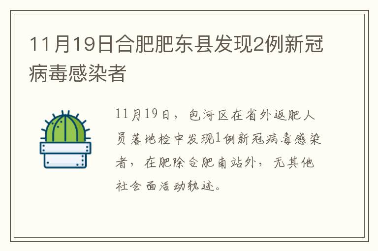 11月19日合肥肥东县发现2例新冠病毒感染者