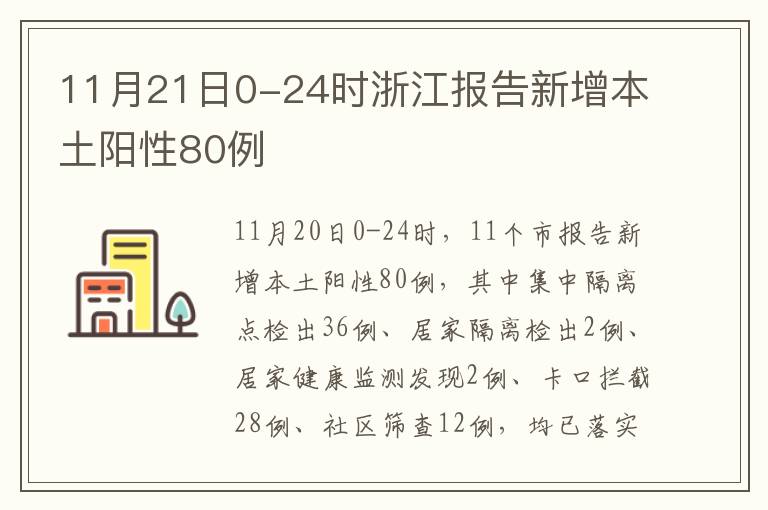 11月21日0-24时浙江报告新增本土阳性80例