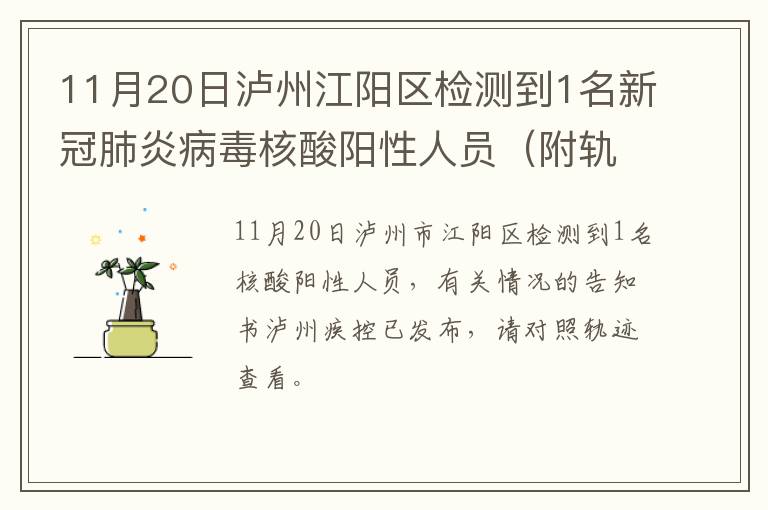 11月20日泸州江阳区检测到1名新冠肺炎病毒核酸阳性人员（附轨迹）