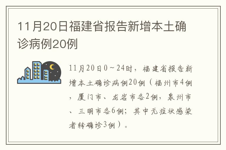 11月20日福建省报告新增本土确诊病例20例