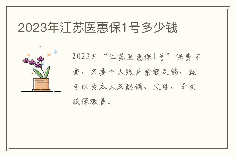 2023年江苏医惠保1号多少钱