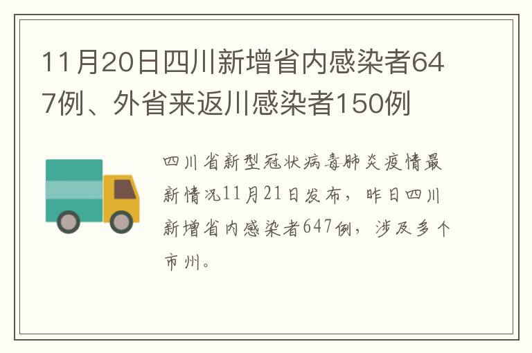 11月20日四川新增省内感染者647例、外省来返川感染者150例
