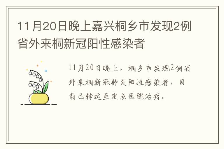 11月20日晚上嘉兴桐乡市发现2例省外来桐新冠阳性感染者