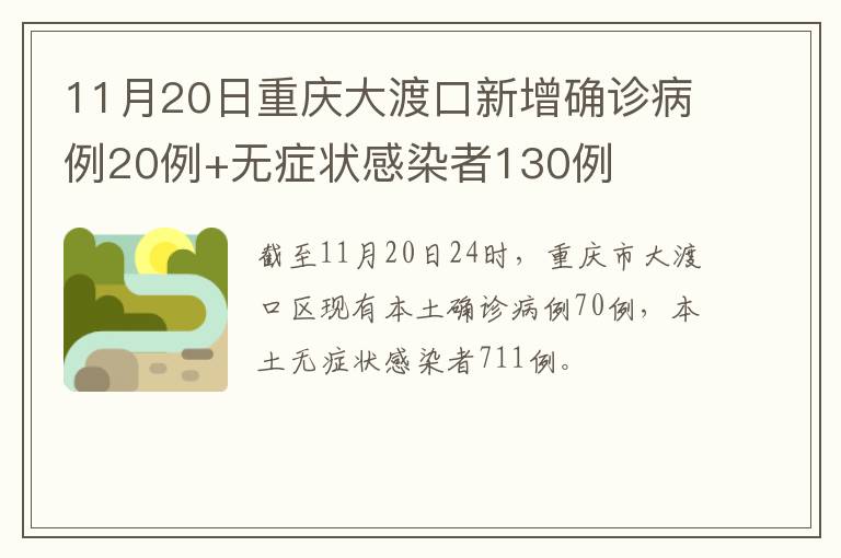 11月20日重庆大渡口新增确诊病例20例+无症状感染者130例