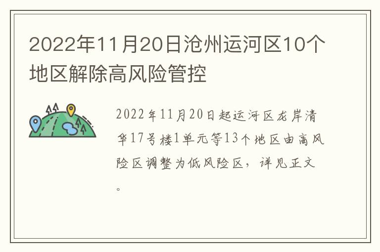 2022年11月20日沧州运河区10个地区解除高风险管控