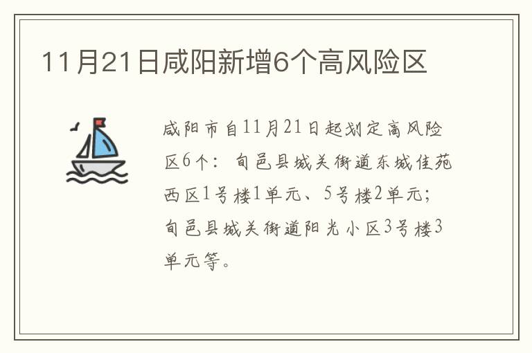 11月21日咸阳新增6个高风险区