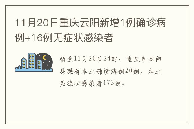 11月20日重庆云阳新增1例确诊病例+16例无症状感染者
