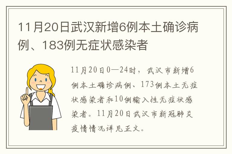 11月20日武汉新增6例本土确诊病例、183例无症状感染者