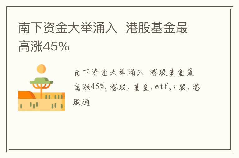 南下资金大举涌入  港股基金最高涨45%