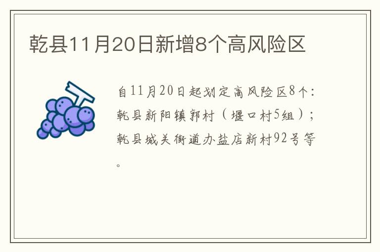 乾县11月20日新增8个高风险区