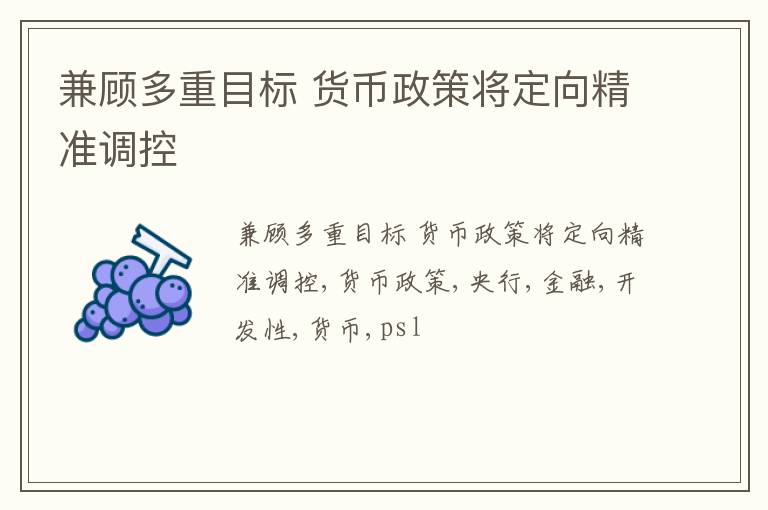 兼顾多重目标 货币政策将定向精准调控