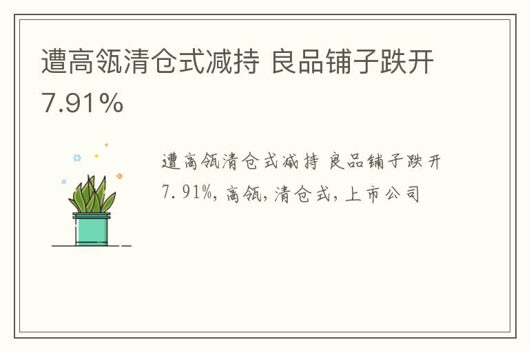 遭高瓴清仓式减持 良品铺子跌开7.91%