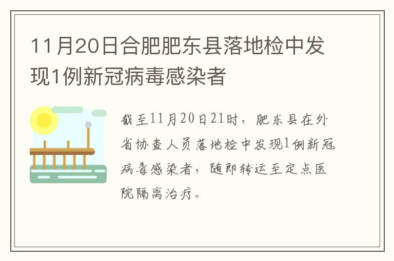 11月20日合肥肥东县落地检中发现1例新冠病毒感染者