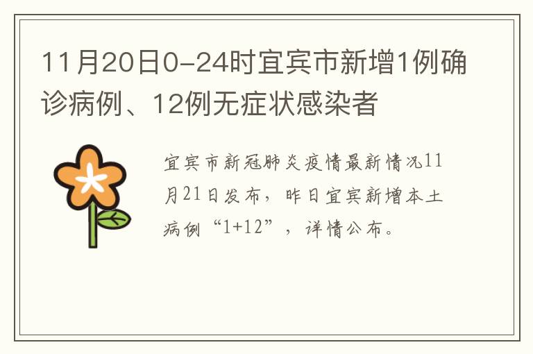 11月20日0-24时宜宾市新增1例确诊病例、12例无症状感染者