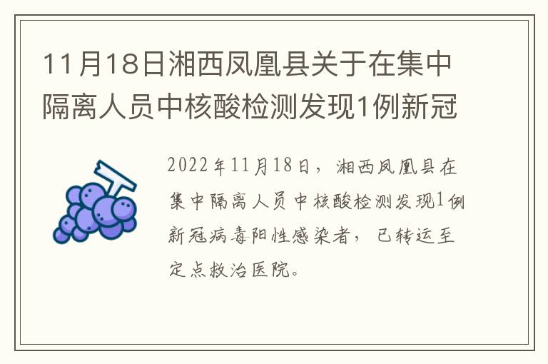 11月18日湘西凤凰县关于在集中隔离人员中核酸检测发现1例新冠病毒阳性感染者活动轨迹的通告