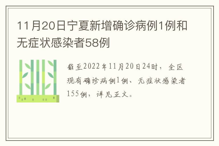 11月20日宁夏新增确诊病例1例和无症状感染者58例
