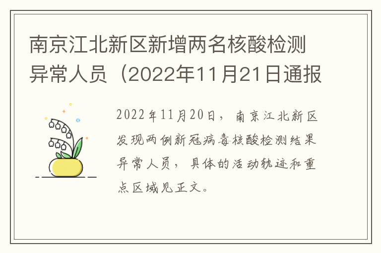 南京江北新区新增两名核酸检测异常人员（2022年11月21日通报）