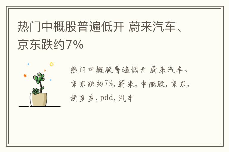 热门中概股普遍低开 蔚来汽车、京东跌约7%