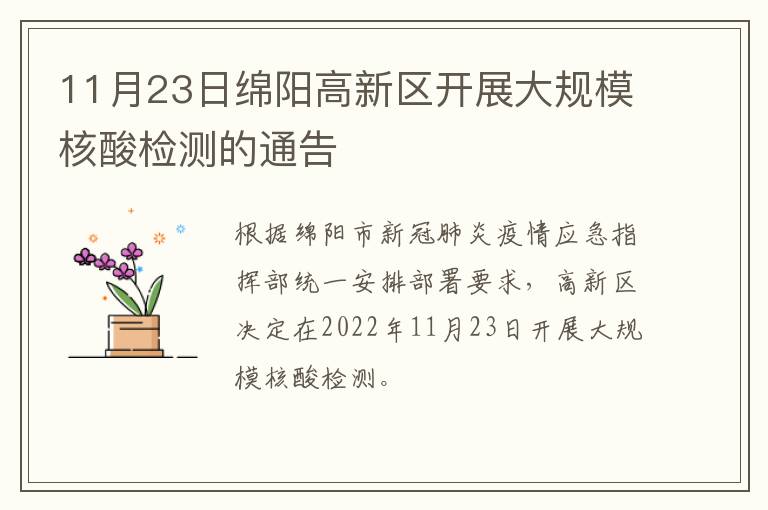 11月23日绵阳高新区开展大规模核酸检测的通告