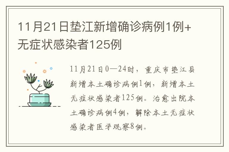 11月21日垫江新增确诊病例1例+无症状感染者125例