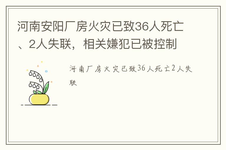 河南安阳厂房火灾已致36人死亡、2人失联，相关嫌犯已被控制