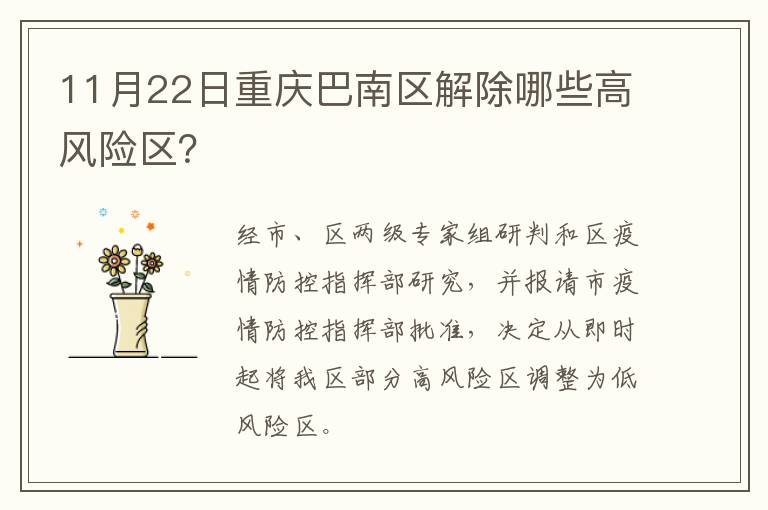 11月22日重庆巴南区解除哪些高风险区？