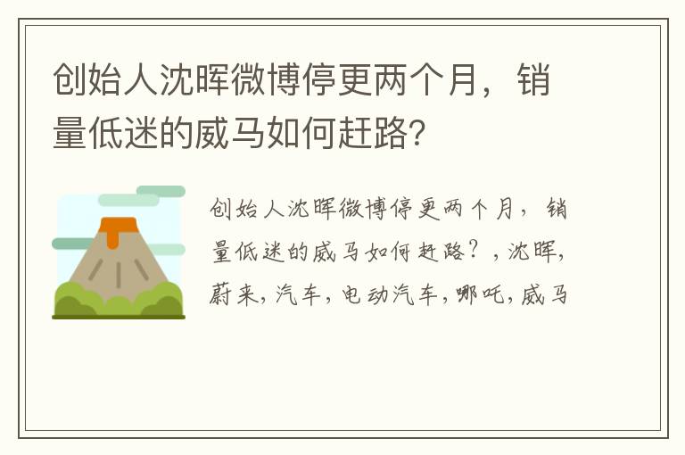 创始人沈晖微博停更两个月，销量低迷的威马如何赶路？