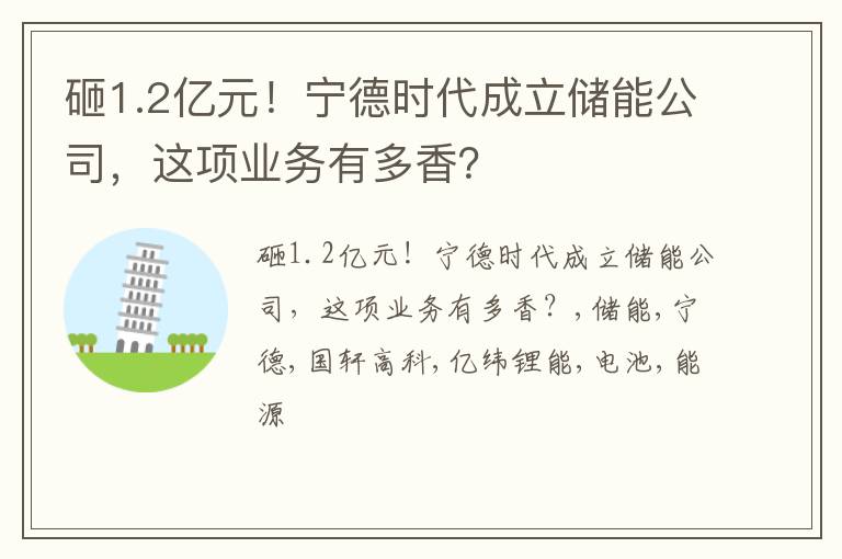 砸1.2亿元！宁德时代成立储能公司，这项业务有多香？