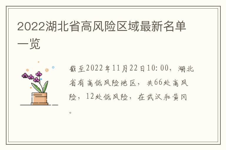 2022湖北省高风险区域最新名单一览