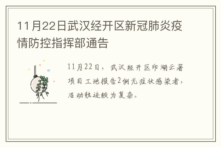 11月22日武汉经开区新冠肺炎疫情防控指挥部通告