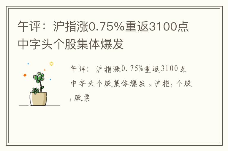 午评：沪指涨0.75%重返3100点 中字头个股集体爆发