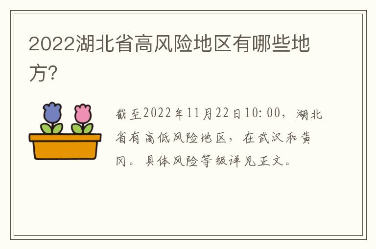 2022湖北省高风险地区有哪些地方？