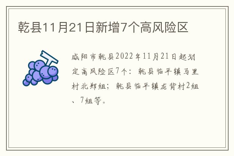 乾县11月21日新增7个高风险区