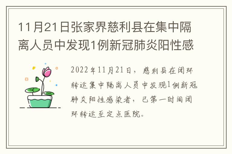 11月21日张家界慈利县在集中隔离人员中发现1例新冠肺炎阳性感染者