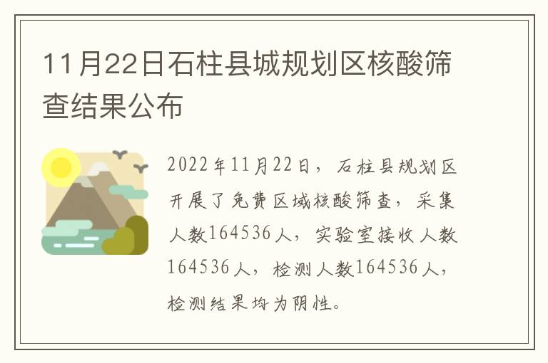 11月22日石柱县城规划区核酸筛查结果公布