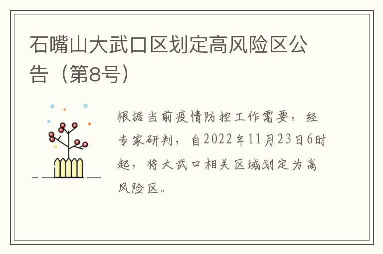 石嘴山大武口区划定高风险区公告（第8号）