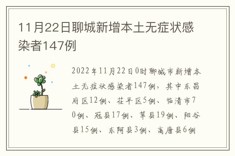 11月22日聊城新增本土无症状感染者147例